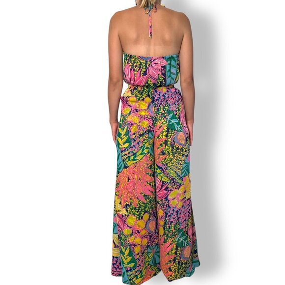 Trina Turk Jumpsuit Jacksonville Sz  XS Floral Wide leg Ruffle Halter Top - Picture 3 of 9